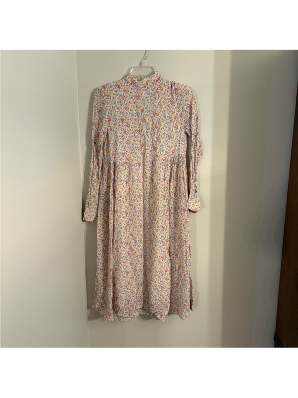 Ganni Cream Floral High-Neck Long Sleeve Midi Dress